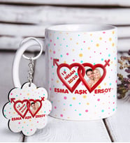 BK Gift Kişiye Özel Sevgililer Günü Beyaz Kupa ve Anahtarlık Hediye Seti-129 (Model 1)