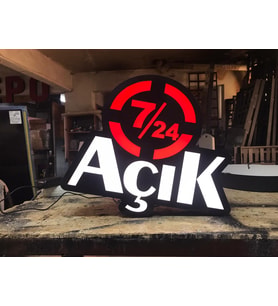 724 Açık  Yazılı Tabela 3D Led Neon Etkili Işıklı Tabela 30X45 CM Tek Taraflı
