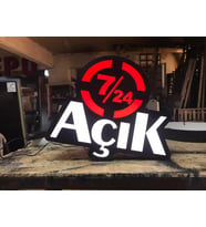 724 Açık  Yazılı Tabela 3D Led Neon Etkili Işıklı Tabela 30X45 CM Tek Taraflı
