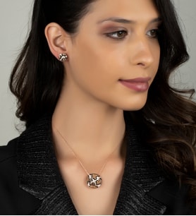 Gümüş Zirkon Taşlı Leopar Renk Tasarım Set (Rose)