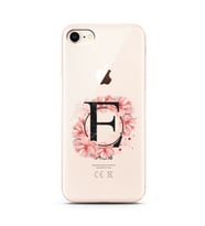 Pembe Çiçekli Harf Tasarım Süper Şeffaf Silikon Telefon Kılıfı İphone 8 E-Harfi