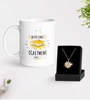 BK Gift Kişiye Özel En İyi Sınıf Öğretmeni Beyaz Kupa ve Papatya Kolye Hediye Seti-6 (Model 1)