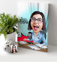 BK Gift Kişiye Özel Bayan Sunucu Spiker Karikatür Kanvas Tablo 30x50cm 1