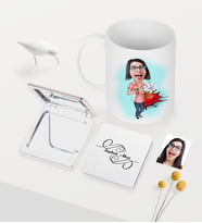 BK Gift Kişiye Özel Ev Hanımı Anne Karikatürlü Beyaz Kupa Ayna Seti - 2 (Model 1)