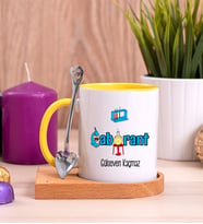 Laborant Ahşap Altlıklı Sarı Kupa Bardak