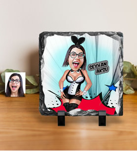 BK Gift Kişiye Özel Tavşan Kız Karikatürlü Dekoratif Doğal Taş