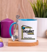 İnşaat Teknikeri Ahşap Altlıklı Mavi Kupa Bardak