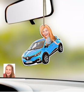 BK Gift Kişiye Özel Bayan Renault Captur Karikatürlü Ahşap Plakalı Araba Dikiz Ayna Süsü (Beyaz)