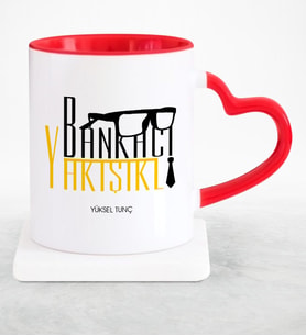 BK Gift Kişiye Özel Mesleki Yakışıklı Bankacı Kırmızı Kalpli Kupa Bardak  14