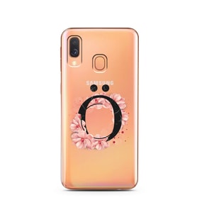 Pembe Çiçekli Harf Tasarım Süper Şeffaf Silikon Telefon Kılıfı Samsung A40 Ö-Har