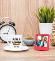 Petrol ve Doğalgaz Mühendisi Kahve Fincanı ve Kırmızı Mini Fotoğraf Çerçevesi