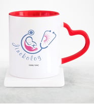 BK Gift Kişiye Özel Mesleki Jinekolog Kırmızı Kalpli Kupa Bardak  2