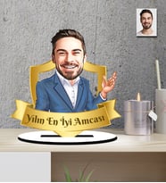 Kişiye Özel Yılın En İyi Amcası Karikatür Ahşap Biblo