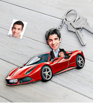 BK Gift Kişiye Özel Bay Ferrari F12 Figürlü Plakalı Ahşap Karikatür Anahtarlık (Beyaz)
