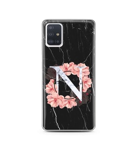 Mermer Çiçekli Harf Tasarım Süper Şeffaf Silikon Telefon Kılıfı Samsung A51 N-Ha