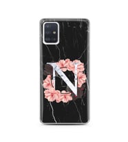 Mermer Çiçekli Harf Tasarım Süper Şeffaf Silikon Telefon Kılıfı Samsung A51 N-Ha