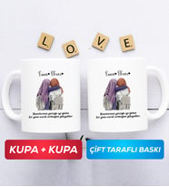 İkili Arkadaşa Hediye Yan Yana Kupa Bardak Beyaz