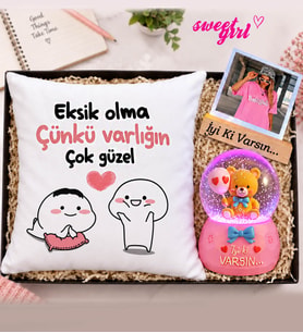 Kişiye Özel Varlığın Çok Güzel Yastık & İyi Ki Varsın Ayıcık Işıklı Kar Küresi