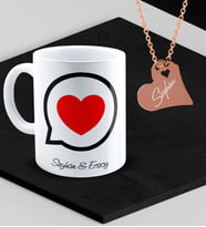 BK Gift Kişiye Özel Sevgililer Temalı Kupa ve Rose Kalp Kolye Set - 80