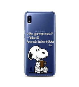 Snoopy Tasarımlı Süper Şeffaf Silikon Telefon Kılıfı Samsung A10