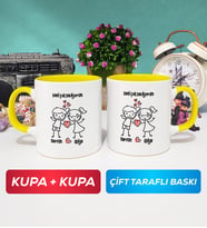 İkili Kişiye Özel Sevgililer Günü Hediyesi Kupa Bardak Sarı