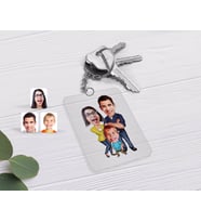 BK Gift Kişiye Özel Aile Karikatürlü Şeffaf Pleksi Anahtarlık-1 (Beyaz)