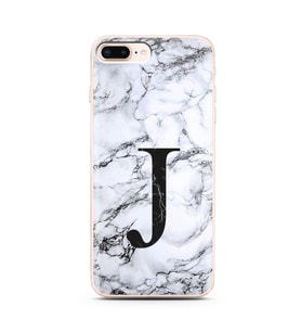 Iphone 8 Plus Beyaz Mermer Harf Tasarımlı Telefon Kılıfı J-Harfi 