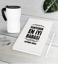 BK Gift Kişiye Özel Dünyanın En İyi Babası Beyaz Defter Kalem Termos Mug Seti-6 (Model 1)