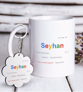 BK Gift Kişiye Özel Google Yılın En Güzel Kadını Beyaz Kupa ve Anahtarlık Hediye Seti (Model 1)