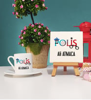 Polis Türk Kahvesi Fincanı ve Dekoratif Taş Baskı Seti