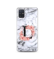 Mermer Çiçekli Harf Tasarım Süper Şeffaf Silikon Telefon Kılıfı Samsung A51 L-Ha