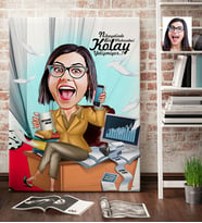 BK Gift Kişiye Özel Bayan Muhasebeci Karikatür Kanvas Tablo 70x100cm 1