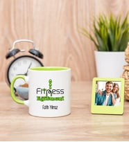 Fitness Eğitmeni Yeşil Kupa Bardak ve Yeşil Mini Fotoğraf Çerçevesi