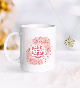 BK Gift Kişiye Özel Sevgililer Günü Kupa ve Çift İsimli Papatya Kolye-8 (Model 1)