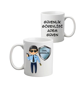 Erkek Güvenlik Görevlisine Hediye İsimli Kupa Bardak
