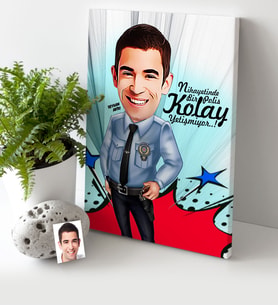 BK Gift Kişiye Özel Bay Polis Karikatür Kanvas Tablo 30x50cm 1