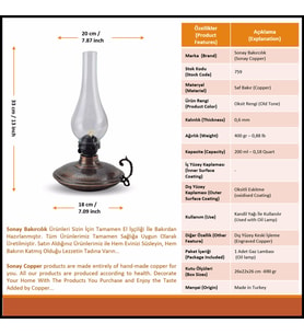 Miray Eskitme Yassı Bakır Gaz Lambası
