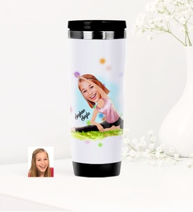 BK Gift Kişiye Özel Bayan Yoga Temalı Karikatürlü Çelik Termos Bardak  1