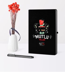 BK Gift Kişiye Özel Yılbaşı Mutlu Yıllar Temalı Siyah Defter Kalem Seti - 5