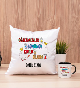 Öğretmenler Günü Kare Yastık ve Siyah Kupa Bardak