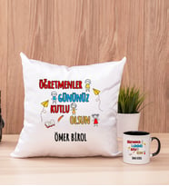 Öğretmenler Günü Kare Yastık ve Siyah Kupa Bardak