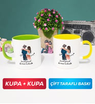İkili Sevgiliye Hediye Bir Ömür Sevgililer Günü Hediyesi Kupa Bardak Yeşil Sarı