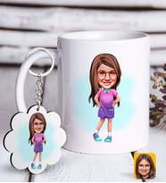 BK Gift Kişiye Özel Kız Çocuk Karikatürlü Beyaz Kupa ve Anahtarlık Hediye Seti-3 (Model 1)
