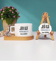 Jeoloji Mühendisi Ahşap Altlıklı Fincan ve Anahtarlık Seti