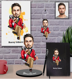 Kişiye Özel İş Adamı Karikatürlü 5 li Hediye Seti Bay-5