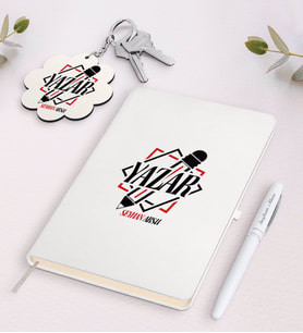 BK Gift Kişiye Özel Yazar Beyaz Defter Kalem ve Anahtarlık Hediye Seti-3 (Model 1)