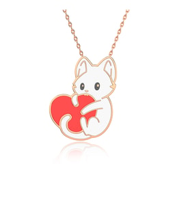 Mineli Kalp Tutan Kedi Rose Gümüş Kolye