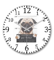 Bad Puggy Pug Köpek Duvar Saati Bombeli Gercek Cam