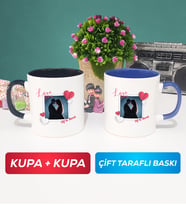 İkili Sevgiliye Sevgililer Günü Hediyesi 7 Kupa Bardak Siyah Lacivert