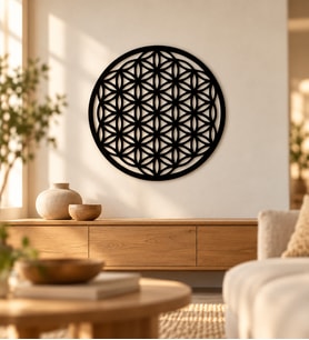 Kutsal Geometri Yaşam Çiçeği Siyah Ahşap Tablo